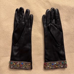 Black leather jeweled gloves